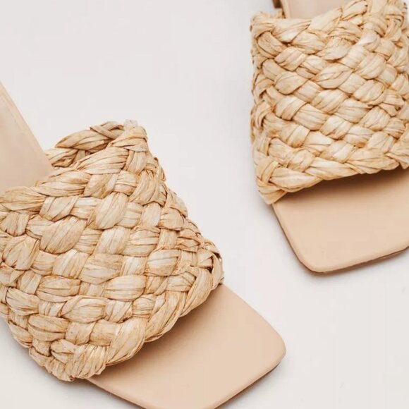 Nasty Gal Raffia Square Toe Heeled Mules Size 7 - Picture 4 of 6